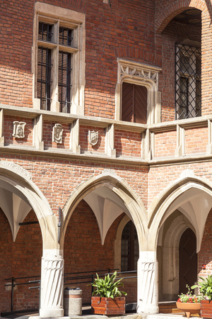 KRAKOW, POLAND - JUNE 26, 2016 :Courtyard  of Collegium Maius, Old Town. It  is the Jagiellonian University's oldest building,dating back to the 14th century.の写真素材