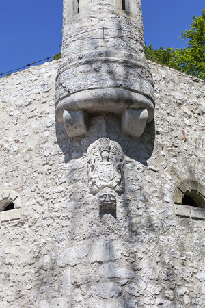 14th century defense Castle Pieskowa Skala ,defensive wall, near Krakow, Poland. Located in Ojcowski National Park, is one of the best-known examples of a defensive Polish Renaissance architectureのeditorial素材