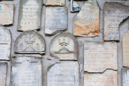 Jewish cemetery in Kazimierz Dolny, Czerniawy, Poland. Symbolic Wailing Wall built of tombstones...