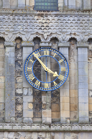 12th century Romanian style Church of St Mary the Virgin, clock tower, Dover, United Kingdomの写真素材