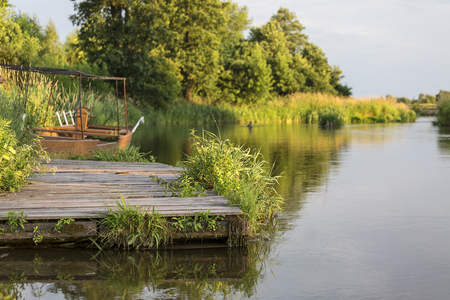 Lowland Nida river, landscape of the Nida Valley, Polandの写真素材