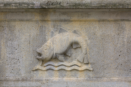 Mariacka street, typical decorative stoop, relief on facade, Main city, Gdansk, Polandのeditorial素材