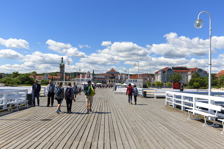 SOPOT, POLAND - JUNE 6, 2018: Wooden Sopot pier in sunny day. It is the longest wooden pier in Europe, 511,5 m longのeditorial素材