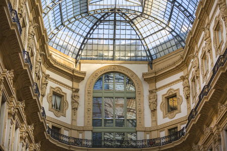 MILAN, ITALY - SEPTEMBER 28, 2018: Gallery Vittorio Emanuele II, luxury shopping mall. It was designed and built by architect Giuseppe Mengoni between 1865 and 1867のeditorial素材