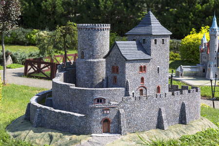INWALD, POLAND - AUGUST 12, 2018 : Miniature Park "Dream world", small replica of 14th century Bedzin Castle in 1:25 scaleのeditorial素材