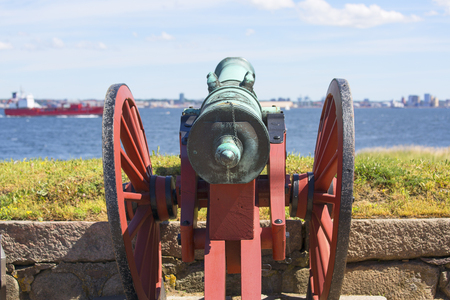 Old cannon in front of Kronborg Castle on the Oresund Strait, Baltic Sea, Helsingor, Denmarkのeditorial素材
