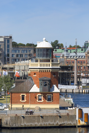 HELSINGBORG, SWEDEN - JUNE 23, 2019: View from the sea of the city, lighthouse in the portのeditorial素材