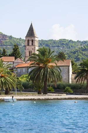 VIS, VIS ISLAND, CROATIA - SEPTEMBER 8, 2019 : View on Prilovo peninsula and Franciscan monasteryのeditorial素材