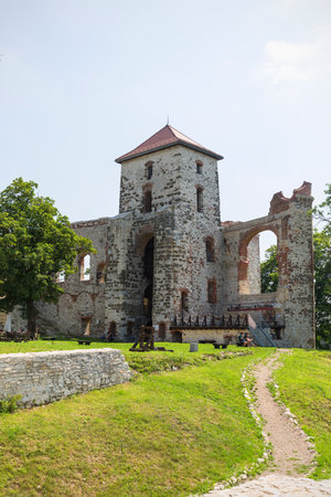 Rudno, Poland -  July 21, 2018: Ruins of 15th century medieval castle, Tenczyn Castle, Polish Jura, near from Krakowのeditorial素材