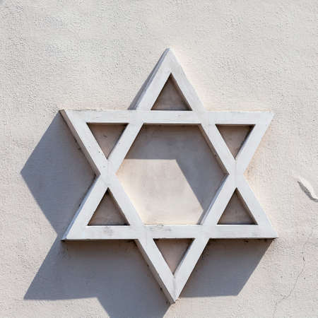 Prague, Czech Republic - April 30, 2017:  Star of David - relief on facade of synagogue, Josefov, Jewish quarter of Prague, Europeのeditorial素材