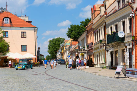 Sandomierz, Poland - July 10, 2020. View on market of 13th century city with colorful houses....