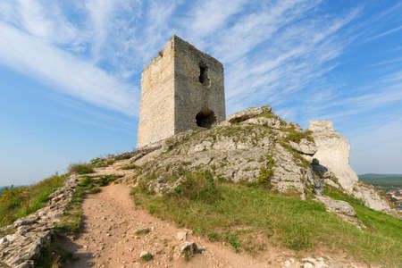Ruins of medieval gothic Olsztyn Castle located on the Polish Jurassic Highland, Olsztyn, Silesia, Polandの写真素材