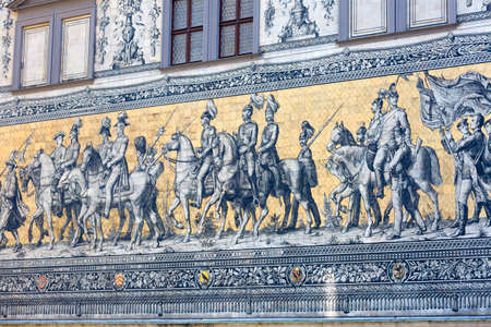 Dresden, Germany - September 23, 2020: Procession of Princes, large mural of a mounted procession of the rulers of Saxony. It is located on the outer wall of Dresden Castleのeditorial素材