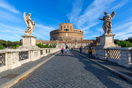 Rome, Italy - October 9, 2020: 2nd century Castle of Saint Angel, mausoleum of Roman Emperor...