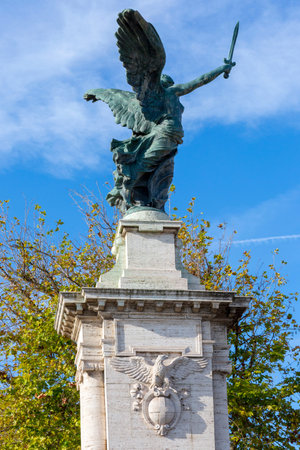 Rome, Italy - October 9, 2020: Monument to Victoria goddess of victory on Vittorio Emanuele II...