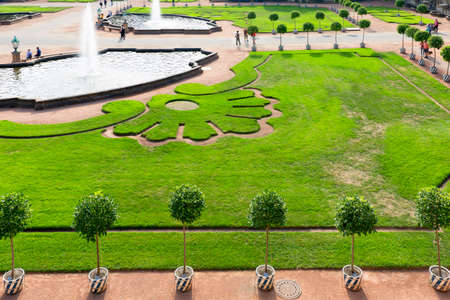 Dresden, Germany - September 23, 2020: 18th century baroque Zwinger Palace, view of courtyard gardenのeditorial素材