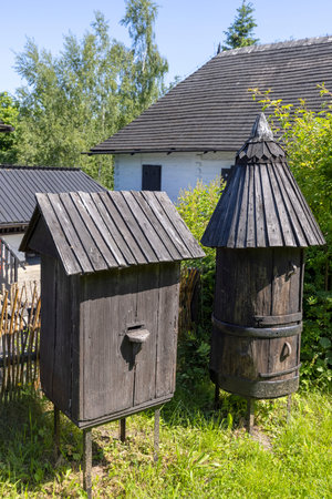 Dobczyce, Poland - June 4, 2021: Open-air museum of wooden folk architecture, the wooden...
