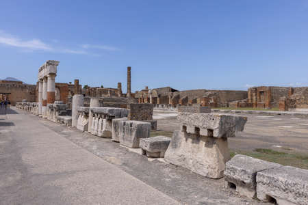 Pompeii, Naples, Italy - June 26, 2021: Forum of city destroyed by the eruption of the volcano Vesuvius in 79 ADのeditorial素材