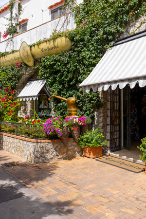 Capri Island, Italy - June 28, 2021: Narrow street Via Krupp, famous footpath on the south coast of Capri near Marina Piccolaのeditorial素材