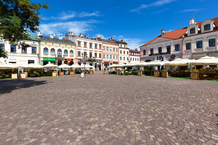 Rzeszow, Poland - August 26, 2020: Main market square with colorful historic tenement housesのeditorial素材