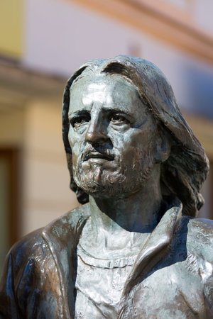 Rzeszow, Poland - August 26, 2020: Statue of Tadeusz Nalepa, Rzeszow guitarist, father of the polish blues on the street in the downtown districtのeditorial素材