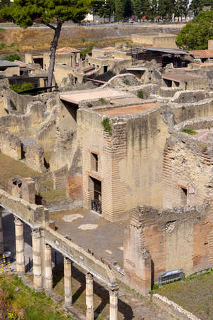 Herculaneum, Campania, Italy - June 29, 2021: Ruins of an ancient city destroyed by the eruption of the volcano Vesuvius in 79 AD near Naples, Archaeological Park of Ercolanoのeditorial素材