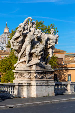 Rome, Italy - October 9, 2020: The sculpture on Vittorio Emanuele II Bridge ((Ponte Vittorio Emanuele II), one of the allegorical groups decorating the bridgeのeditorial素材