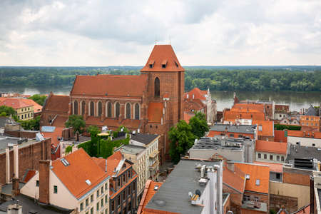Torun, Poland - June 27, 2020: Aerial view on city from the top of Town Hall tower of gothic Torun Cathedralのeditorial素材