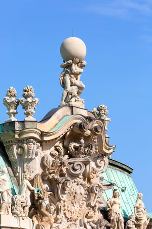 Dresden, Germany - September 23, 2020: 18th century baroque Zwinger Palace, coat of arms of the Polish â Lithuanian Commonwealth on the Wallpavillonのeditorial素材