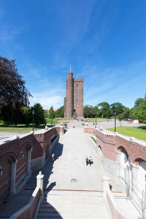 Helsingborg, Sweden - June 23, 2019: Medieval tower Karnan, part of a Danish fortress on the Baltic Sea next to Terrasstrappornaのeditorial素材