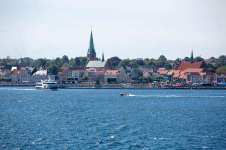 Helsingor, Denmark - July 23, 2019: View from the Baltic Sea of city. Helsingor is danish city in the northeast of Zealand, located 40 km north of Copenhagen on the Oresund Straitのeditorial素材