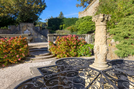 Walbrzych, Poland - October 1, 2021: Ksiaz Castle, medieval mysterious 13th century fortress, garden with beautiful plants and flowers. It is the third largest castle in Polandのeditorial素材