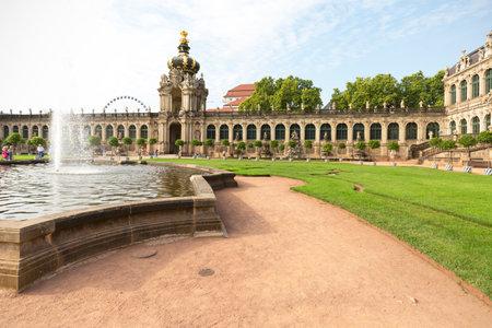 Dresden, Germany - September 23, 2020: 18th century baroque Zwinger Palace, view of Long gallery, Crown Gate and Mathematisch-Physikalischer Salonのeditorial素材