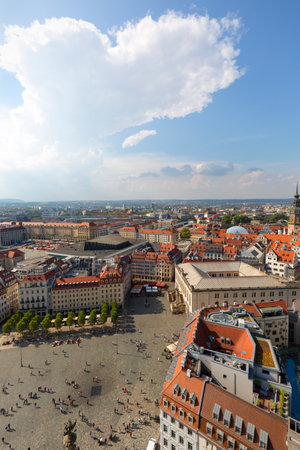 Dresden, Germany - September 23, 2020: Aerial view of Neumarkt (New Market) located in the historic city centerのeditorial素材