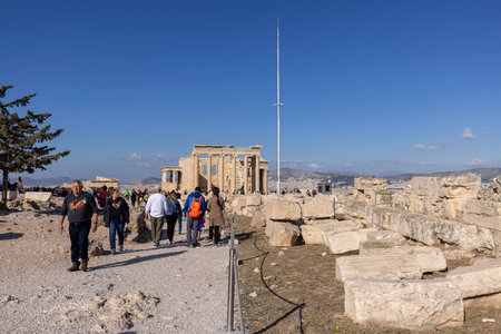 Athens, Greece - October 17, 2022: Group of tourists in front of Erechtheion, Temple of Athena Polias on Acropolis of Athensのeditorial素材