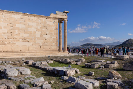 Athens, Greece - October 17, 2022: Group of tourists in front of Erechtheion, Temple of Athena Polias on Acropolis of Athensのeditorial素材
