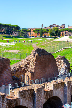 Rome, Italy - October 8, 2020: View of the remains of the Circus Maximus (Circo Massimo), chariot racing locations in ancient Romeのeditorial素材