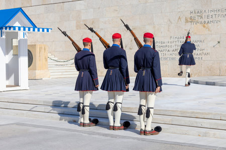 Athens, Greece - October 19, 2022: Changing of the Guard in front of Greek Parliament (Old Royal...
