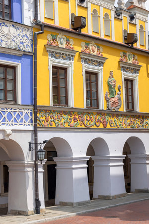 Zamosc, Poland - May 25, 2022: Medieval armenian town houses, colorful mannerist - baroque building in the Old Town, Great Market Squareのeditorial素材