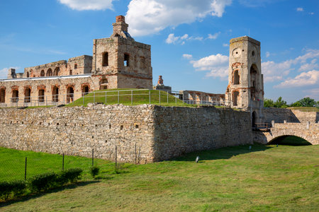 Ujazd, Poland - July 10, 2020: Ruins of 17th century castle Krzyztopor, italian style palazzo in fortezza. It was built by a Polish nobleman and Voivode of Sandomierz, Krzysztof Ossolinskiのeditorial素材