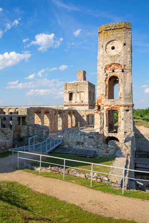 Ujazd, Poland - July 10, 2020: Ruins of 17th century castle Krzyztopor, italian style palazzo in fortezza. It was built by a Polish nobleman and Voivode of Sandomierz, Krzysztof Ossolinskiのeditorial素材