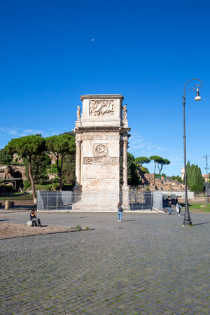 Rome, Italy - October 8, 2020: 4th century Arch of Constantine (Arco di Costantino), next to Colosseumのeditorial素材