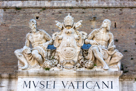 Vatican, Rome, Italy - October 9, 2020: Main entrance to the Vatican Museum, decorative portal with the Vatican coat of arms and sculpturesのeditorial素材