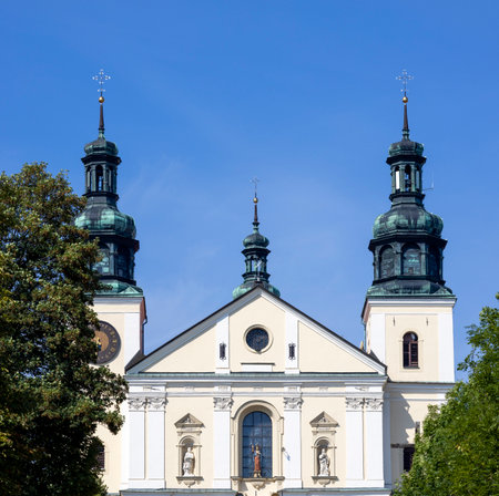 Kalwaria Zebrzydowska, Poland - August 18, 2022: Facade of 17th century Basilica of Our Lady of the Angels. It it famous famous place of pilgrimage called Polish Jerusalemのeditorial素材