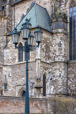 Brno, Czech Republic - March 5, 2023: Decorative facade of 11th century Cathedral of Saints Peter and Paul located on Petrov hill. It is Roman Catholic church, seat of the Diocese of Brnoのeditorial素材
