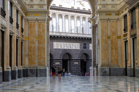 Naples, Italy - June 27, 2021: 19th century Galleria Umberto I renaissance shopping arcade with a steel and glass roof. It is a public shopping galleryのeditorial素材