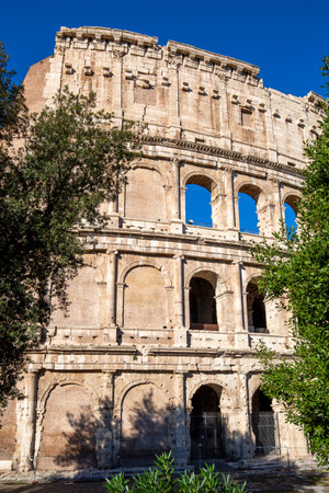 Colosseum, 1st century antique, oval amphitheater in the center of the city, one of New7Wonders of the World, Rome, Italyの写真素材