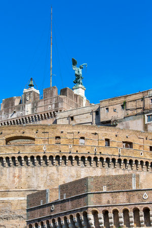 Rome, Italy - October 9, 2020: 2nd century Castle of Saint Angel, mausoleum of Roman Emperor Hadrian, towering cylindrical building, located on the banks of the Tiber Riverのeditorial素材