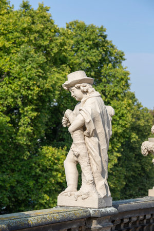 Dresden, Germany - September 23, 2020 : 18th century baroque Zwinger Palace, sculpture at the top of Long galleryのeditorial素材