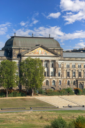 Dresden, Germany - September 23, 2020: Saxon State Ministry for Culture, view from the side of the Elbe river.のeditorial素材
